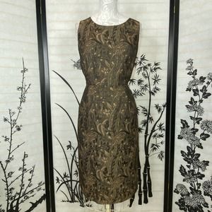 Kasper Midi Sleeveless Brocade Sheath Dress Gold Black Women 10 Cocktail Party